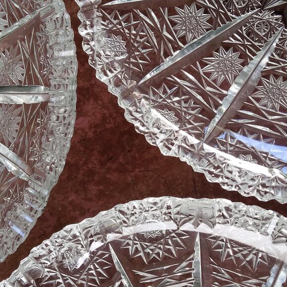 3 Vintage American Brilliant Hand Cut Crystal Lace and Hobstar Trinket Dishes - Picture 9 of 13